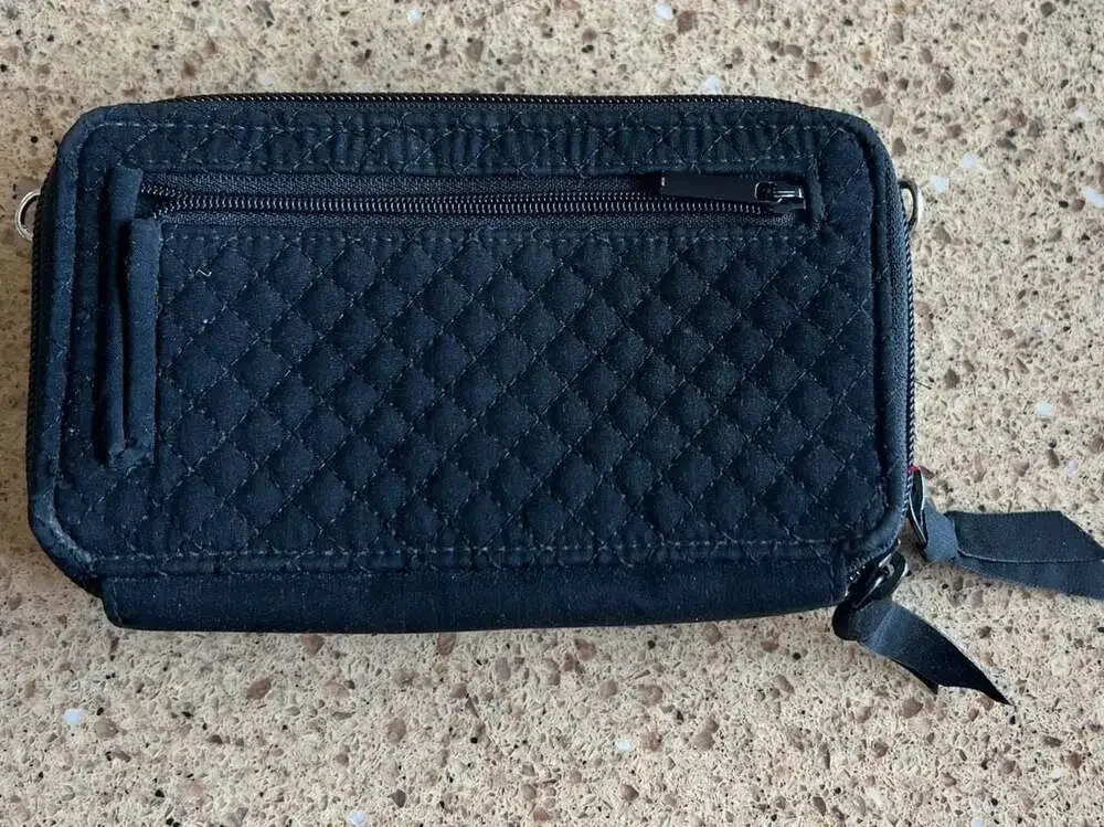 Vera Bradley RFID All in One Wallet Black Quilted (Crossbody Strap not included)